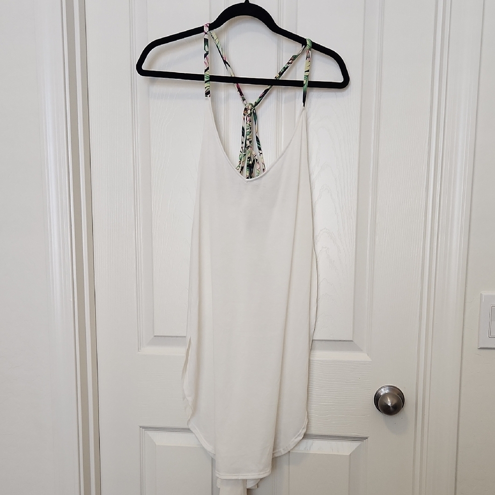 White Tank Top with Floral Straps